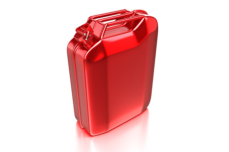 3d rendering of the red Jerry Can, retro gasoline canister isolated on white background with clipping paths.の写真素材