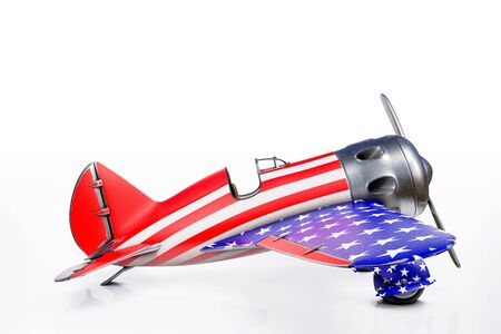 3d rendering side view of Polikarpov Vintage airplane with stars and stripes, the 4th of July...