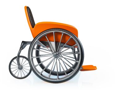 3d rendering side view of orange modern sports wheelchair isolated on white background with clipping paths.
の写真素材