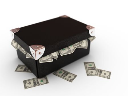 leather case stuffed with dollar made in 3Dの写真素材