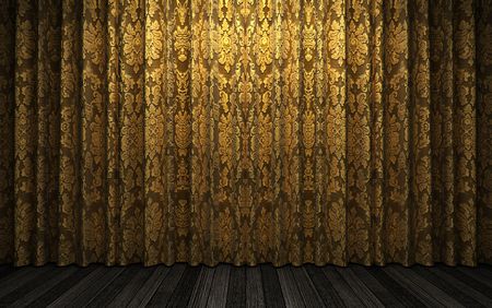 yellow velvet curtain opening scene の写真素材