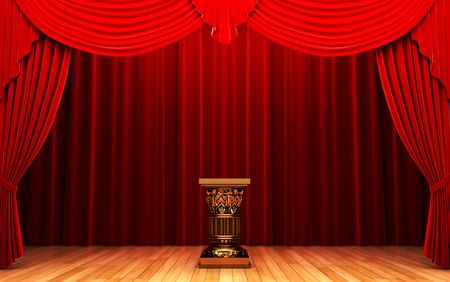 Red velvet curtain and Pedestal の写真素材
