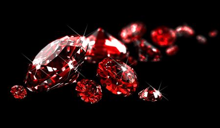 Rubies on black surface の写真素材
