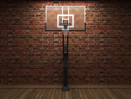 old brick wall and basketball made in 3D graphicsの写真素材