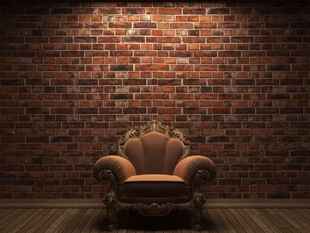 illuminated brick wall and chair made in 3D graphicsの写真素材