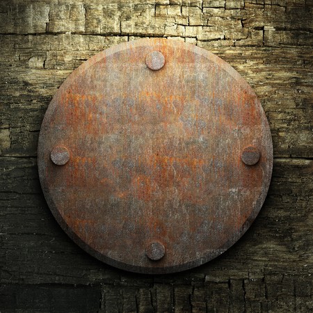 rusty metal and wood plate made in 3Dの写真素材