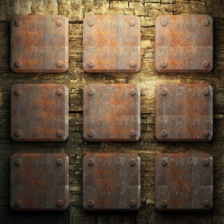 rusty metal and wood plate made in 3Dの写真素材