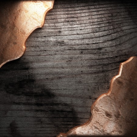 golden plate on wood made in 3Dの写真素材