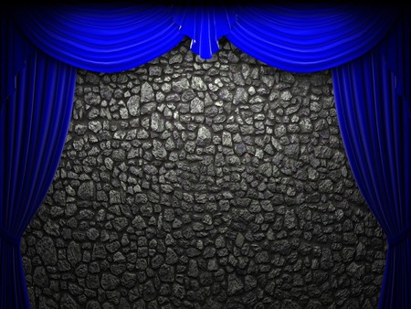 blue velvet curtain opening scene made in 3dの写真素材