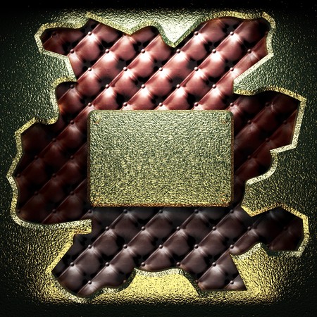 golden plate on leather made in 3Dの写真素材