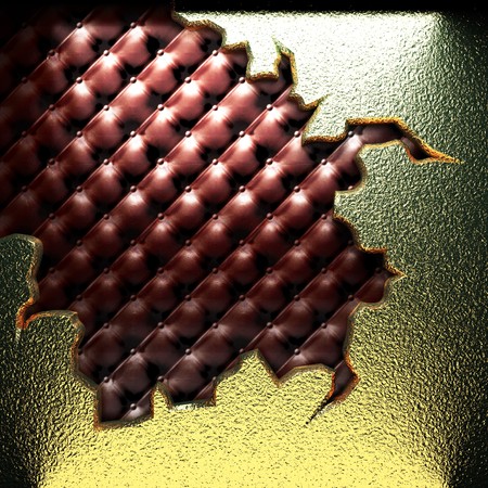 golden plate on leather made in 3Dの写真素材