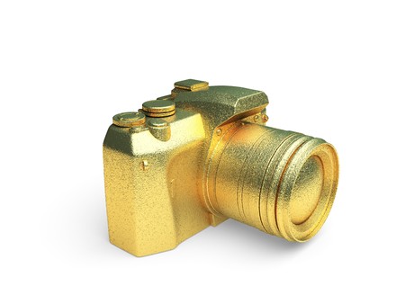 isolated golden camera made in 3d graphicsの写真素材