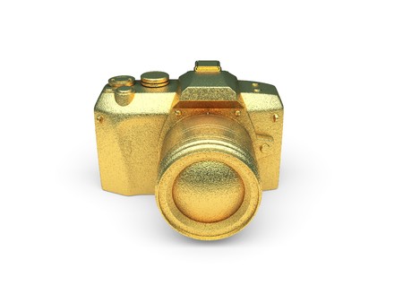 isolated golden camera made in 3d graphicsの写真素材