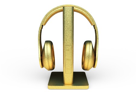 isolated golden headphones made in 3d graphicsの写真素材