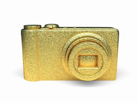 isolated golden camera made in 3d graphicsの写真素材