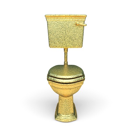 isolated golden toilet bowl made in 3d graphicsの写真素材