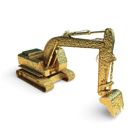 isolated golden excavator made in 3d graphicsの写真素材