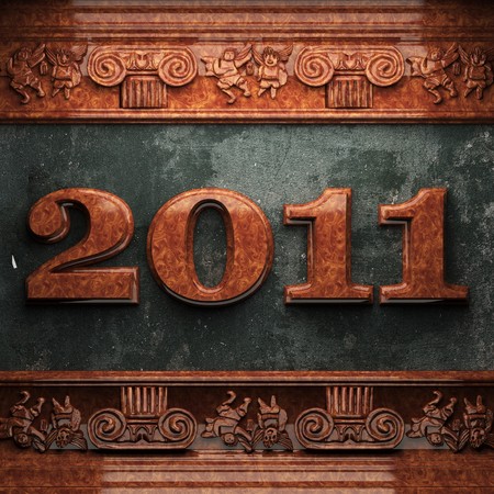 2011 red wood ornament on concrete made in 3D