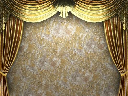 golden curtain opening scene made in 3dの写真素材