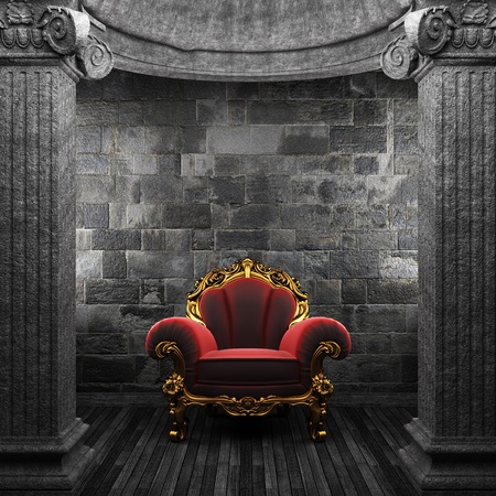 stone columns and chair made in 3D