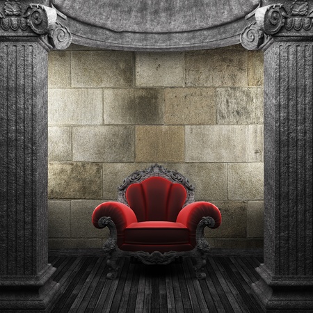 stone columns and chair made in 3Dの写真素材