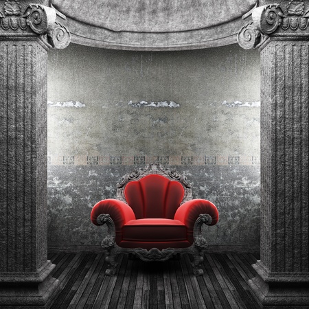 stone columns and chair made in 3Dの写真素材