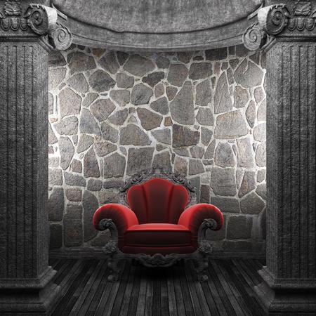 stone columns and chair made in 3Dの写真素材