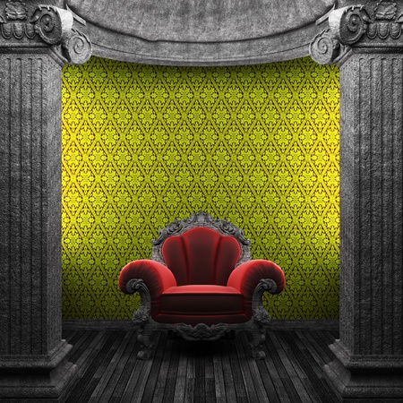 stone columns, chair and wallpaper の写真素材