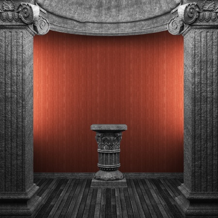 stone columns, pedestal and wallpaper made in 3Dの写真素材