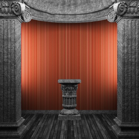 stone columns, pedestal and wallpaper made in 3Dの写真素材