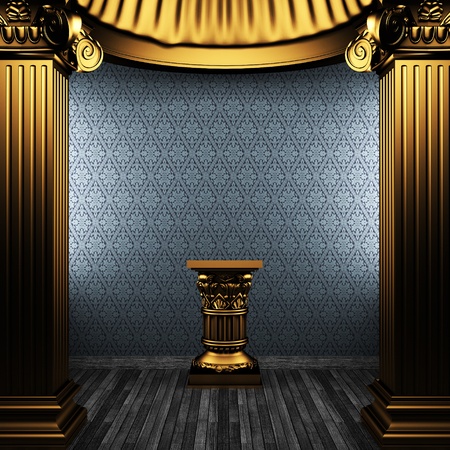 bronze columns, pedestal and wallpaper made in 3Dの写真素材