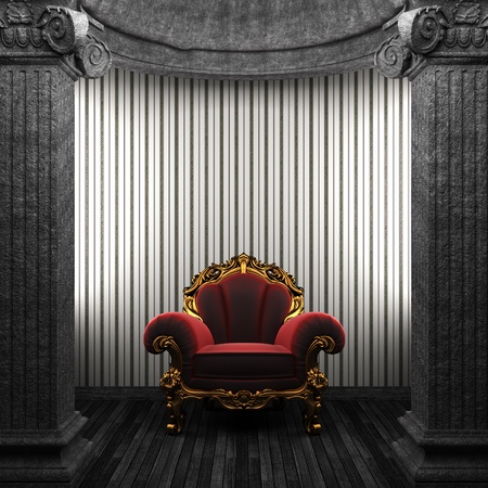 stone columns, chair and wallpaper made in 3Dの写真素材