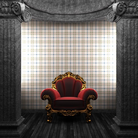stone columns, chair and wallpaper made in 3Dの写真素材