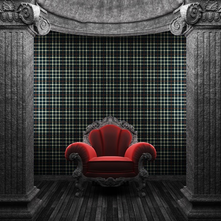 stone columns, chair and wallpaper made in 3Dの写真素材