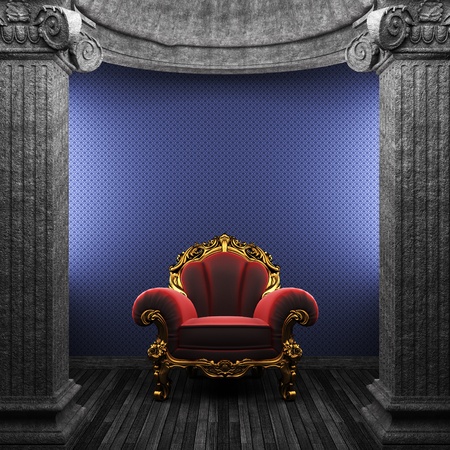 stone columns, chair and wallpaper made in 3Dの写真素材