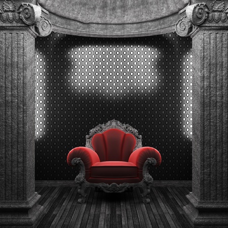 stone columns, chair and wallpaper made in 3Dの写真素材