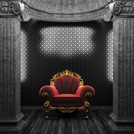 stone columns, chair and wallpaper made in 3Dの写真素材