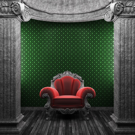 stone columns, chair and wallpaper made in 3Dの写真素材