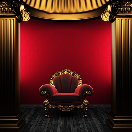 bronze columns, chair and wallpaper の写真素材