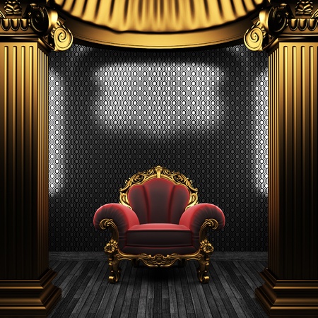 bronze columns, chair and wallpaper の写真素材