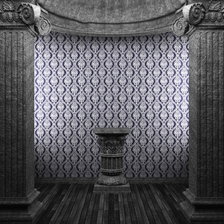 stone columns, pedestal and wallpaper made in 3Dの写真素材