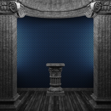 stone columns, pedestal and wallpaper made in 3Dの写真素材