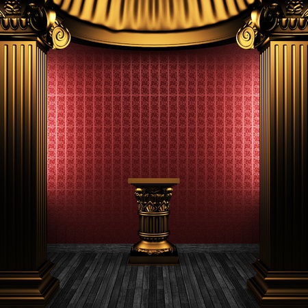 bronze columns, pedestal and wallpaper made in 3Dの写真素材