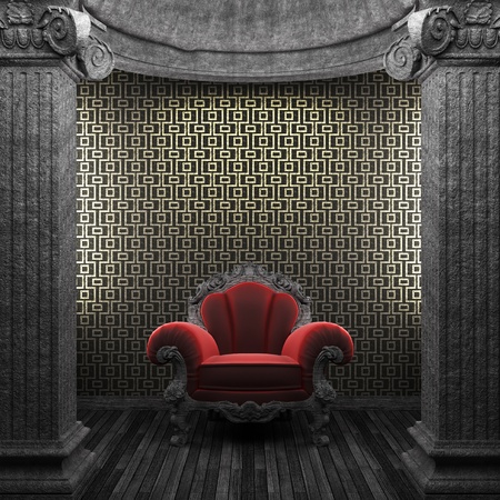 stone columns, chair and wallpaper made in 3Dの写真素材