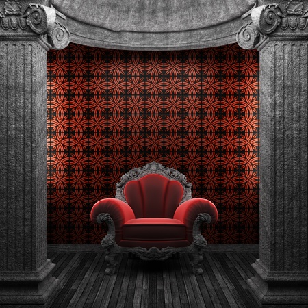 stone columns, chair and wallpaper made in 3Dの写真素材