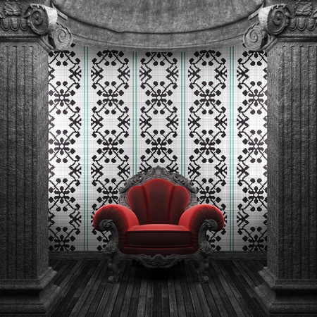 stone columns, chair and wallpaper made in 3Dの写真素材