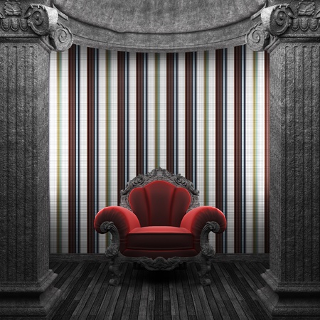 stone columns, chair and wallpaper の写真素材