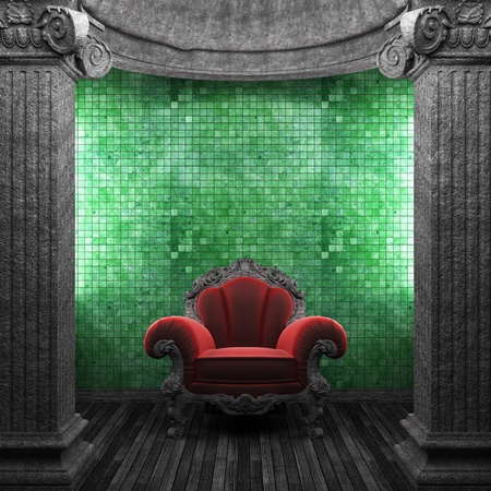 stone columns, chair and wallpaper の写真素材