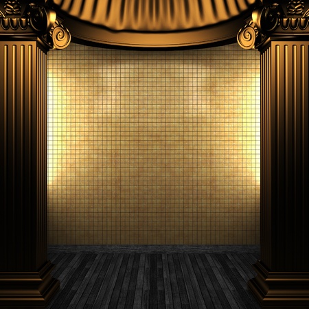 bronze columns and tile wall made in 3Dの写真素材