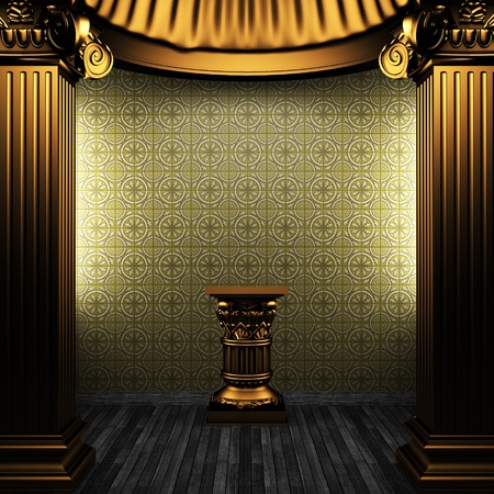 bronze columns, pedestal and tile wall made in 3Dの写真素材